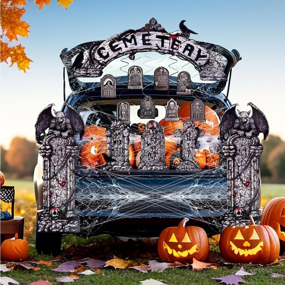 NWT‎ 23pc Halloween Trunk or Treat Tombstone Car Decoration Set